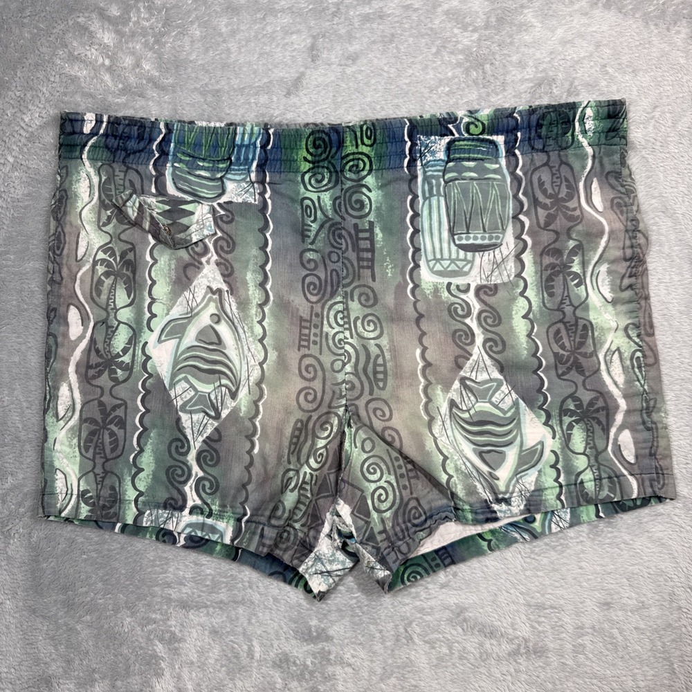 Vintage Paradise Hawaii Swim Trunks Mens 40 Green Faded Holes REPAIR